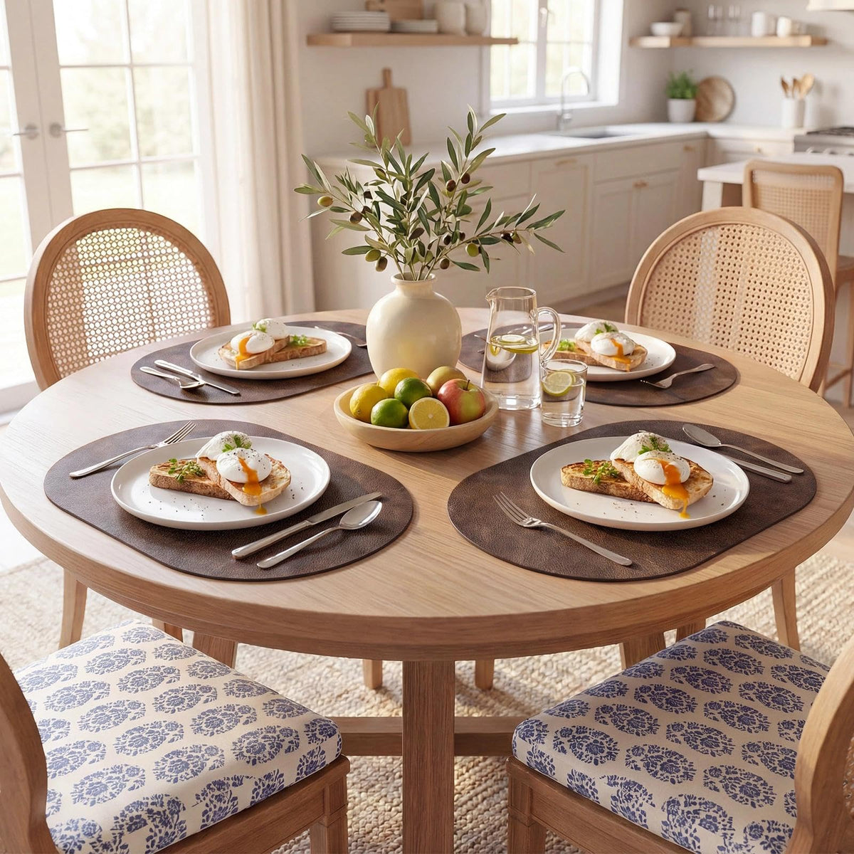 Vinyl Faux Leather Oval Placemats, Set of 6, Coffee