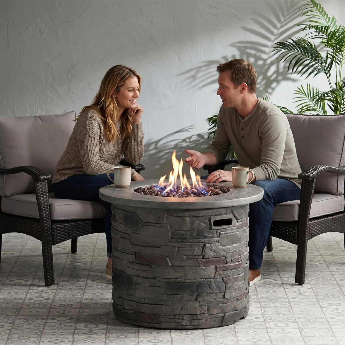 Propane Fire Pit Table, 31 Inch Firepits for Outside, Round Gas Fire Pit for Outside Patio, Propane Fire Table