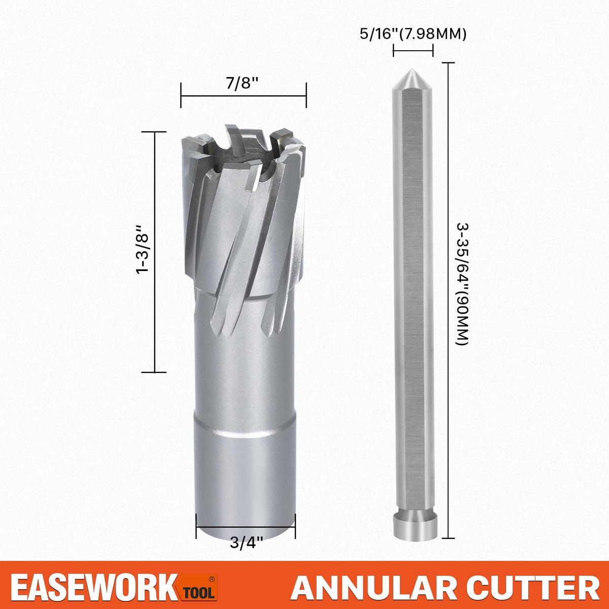EASEWORK TOOL Carbide-Tipped Annular Cutter, 7/8" Diameter x 1-3/8" Depth