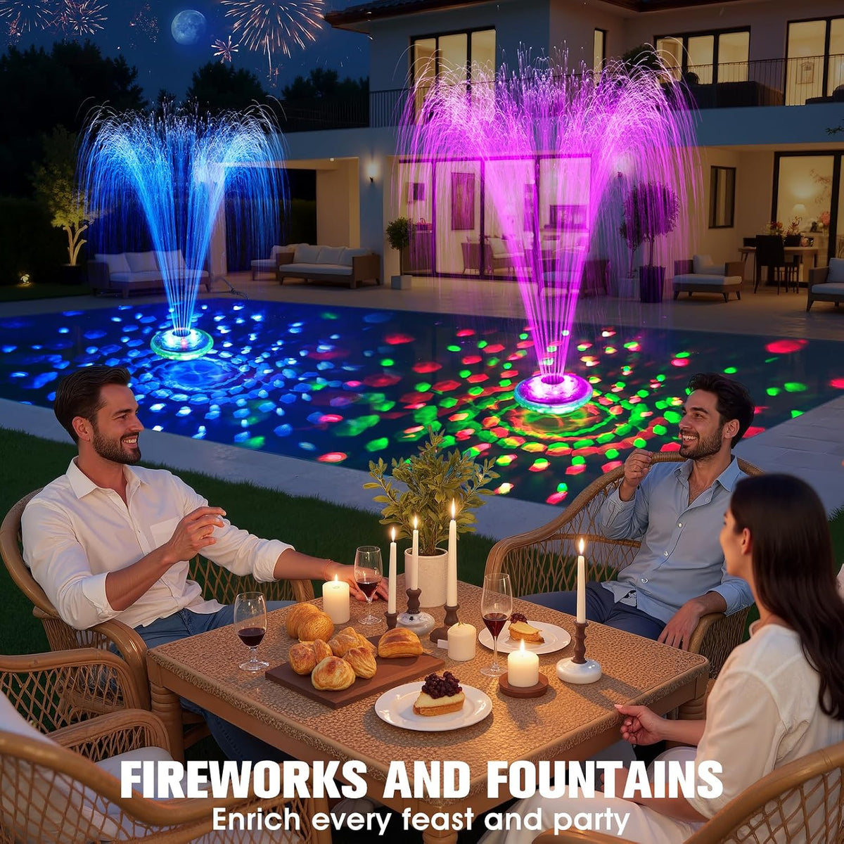 Upgraded Pool Fountain, Floating Pool Fountain with Lights, Above Ground Pool Water Fountains with Anchor, Swimming