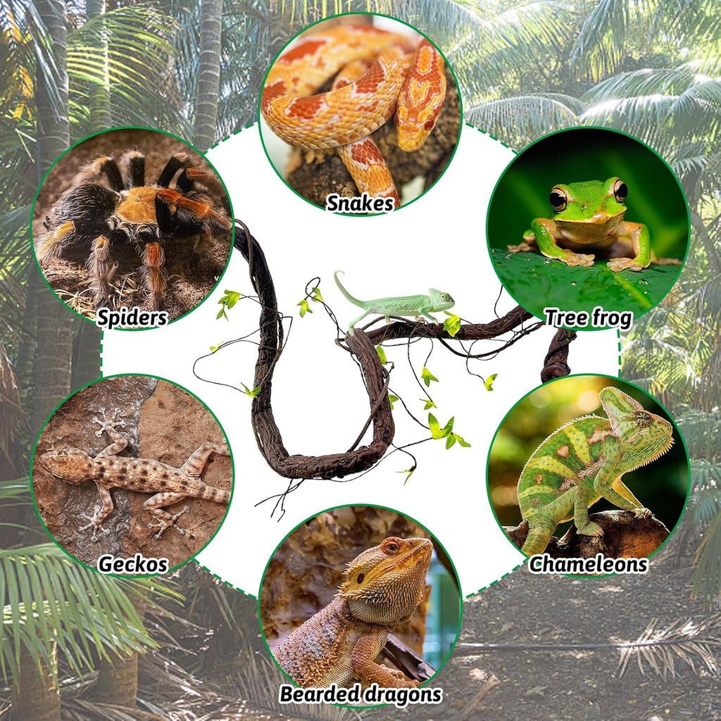 Extra Large Reptile Vines Thick Terrarium Plants 78 Inches Long Flexible Climbing Branch with Leaves Snake Tank
