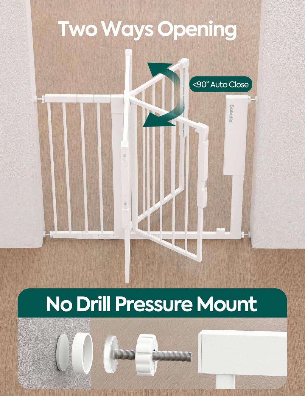 Extra-Wide No-Drill Pressure-Mounted Pet & Child Safety Gate with Auto-Close Walk-Through Door for Stairs, Hallways & Wide Doorways
