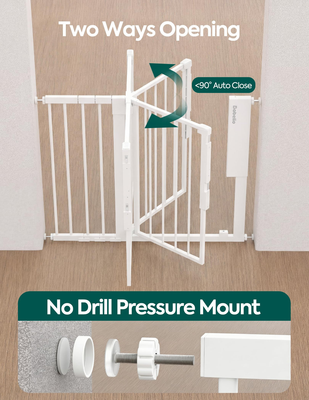 Extra-Wide No-Drill Pressure-Mounted Pet & Child Safety Gate with Auto-Close Walk-Through Door for Stairs, Hallways & Wide Doorways