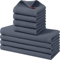 8 Pack 100% Cotton Kitchen Towels and Dishcloths Set, Dark Grey | 12 x 12 Inches and 13 x 28 Inches Kitchen Towels