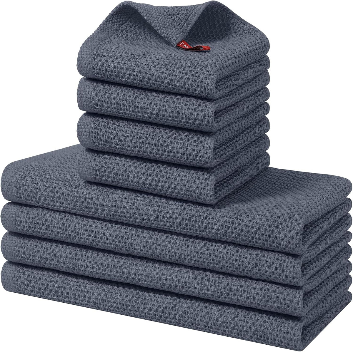 8 Pack 100% Cotton Kitchen Towels and Dishcloths Set, Dark Grey | 12 x 12 Inches and 13 x 28 Inches Kitchen Towels