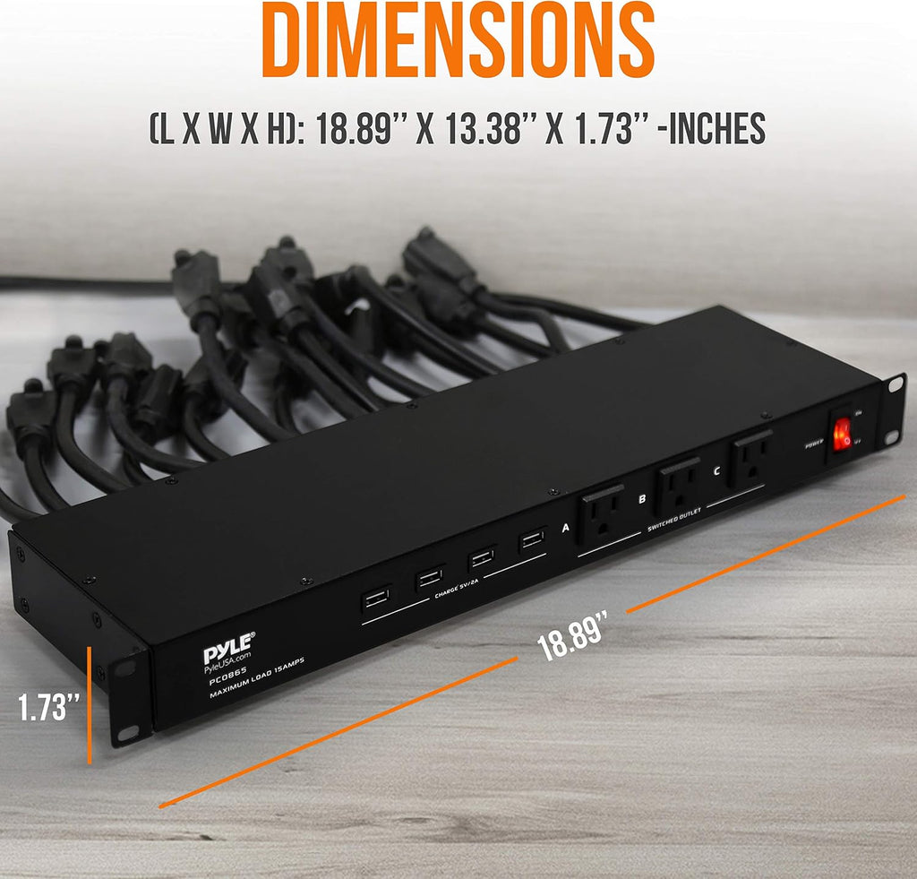 19 Outlet 1U 19" Rackmount PDU Power Distribution Supply Center Conditioner Strip Unit Surge Protector 15 Amp Circuit