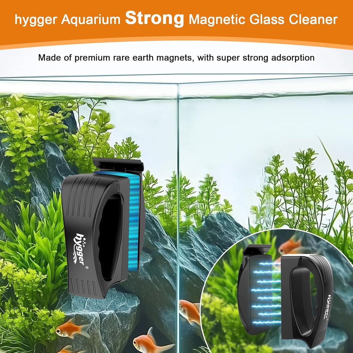 Magnetic Fish Tank Cleaner, Aquarium Glass Cleaner with Algae Scraper Blade, Floating Scrubber Brush Magnet Cleaning