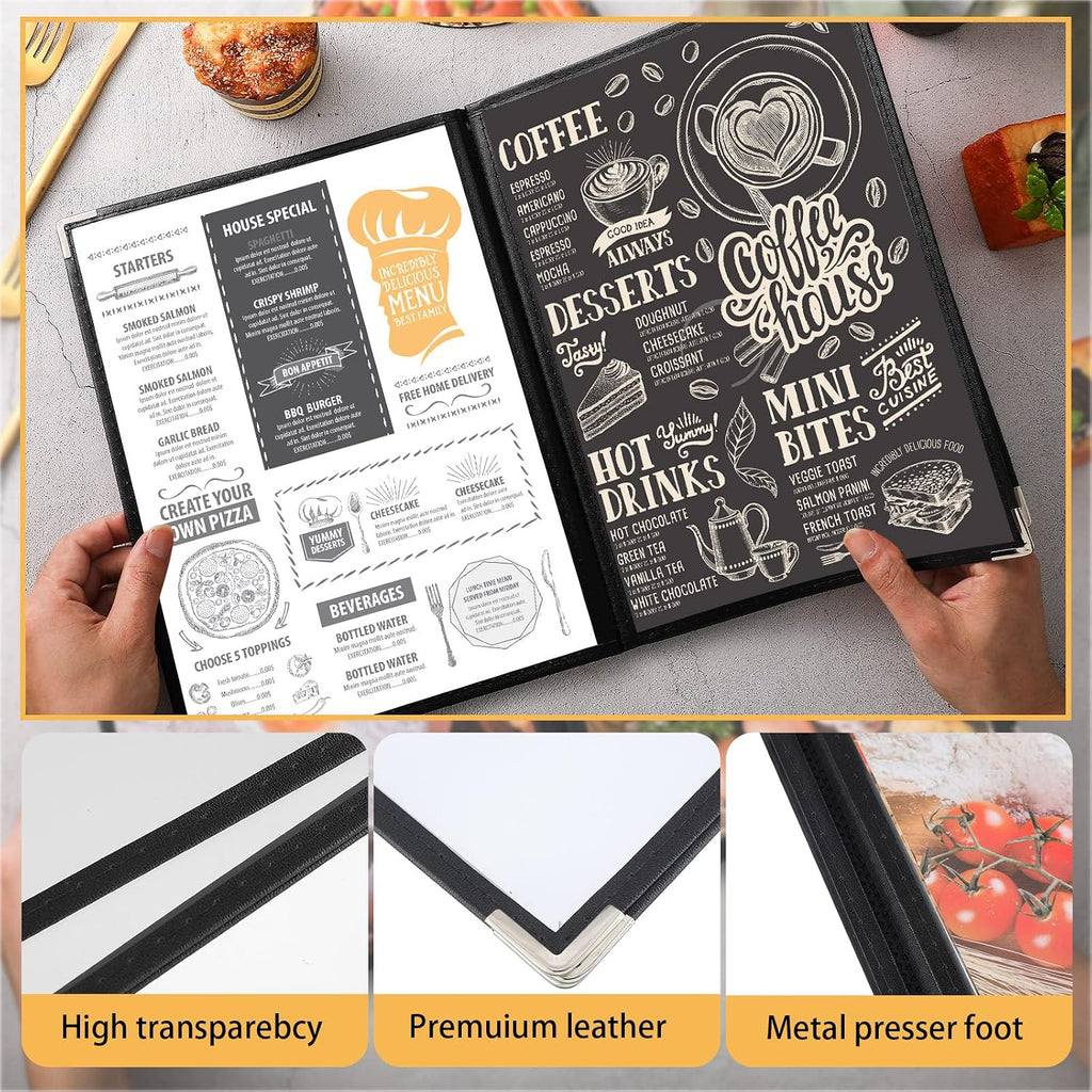 20 Pcs 8.5 x 11 Inch Menu Covers 4 Page 8 View Transparent Restaurant Covers Book Fits A4 Size Paper, Bar Cafe Clear
