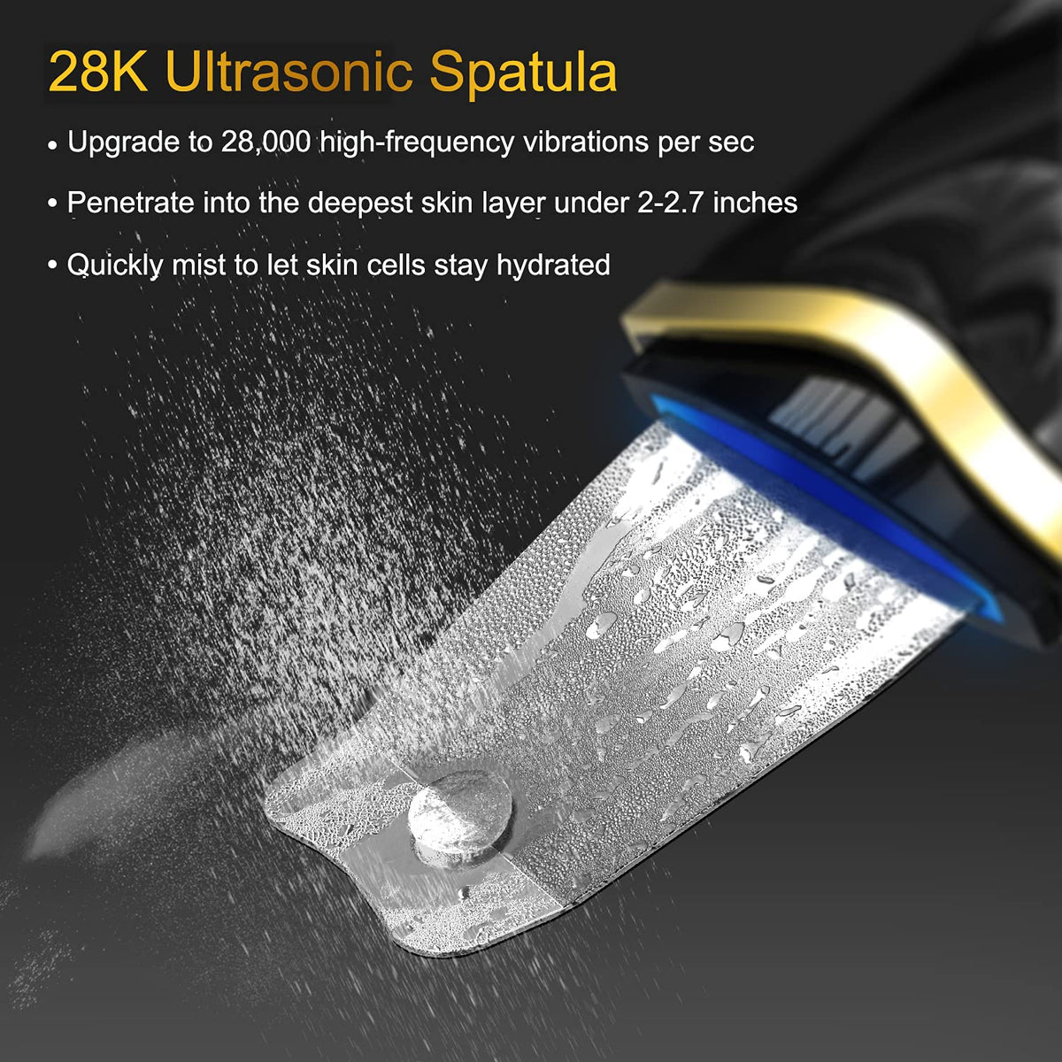 Qukot Ultrasonic Skin Scrubber Spatula - Upgraded Blue-Light Blackhead Remover Pore Cleaner Face Scraper Comedone