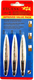 FTG USA 3Pc #6 (9/64") Replacement Countersink Drill Bit Set Tapered Bits