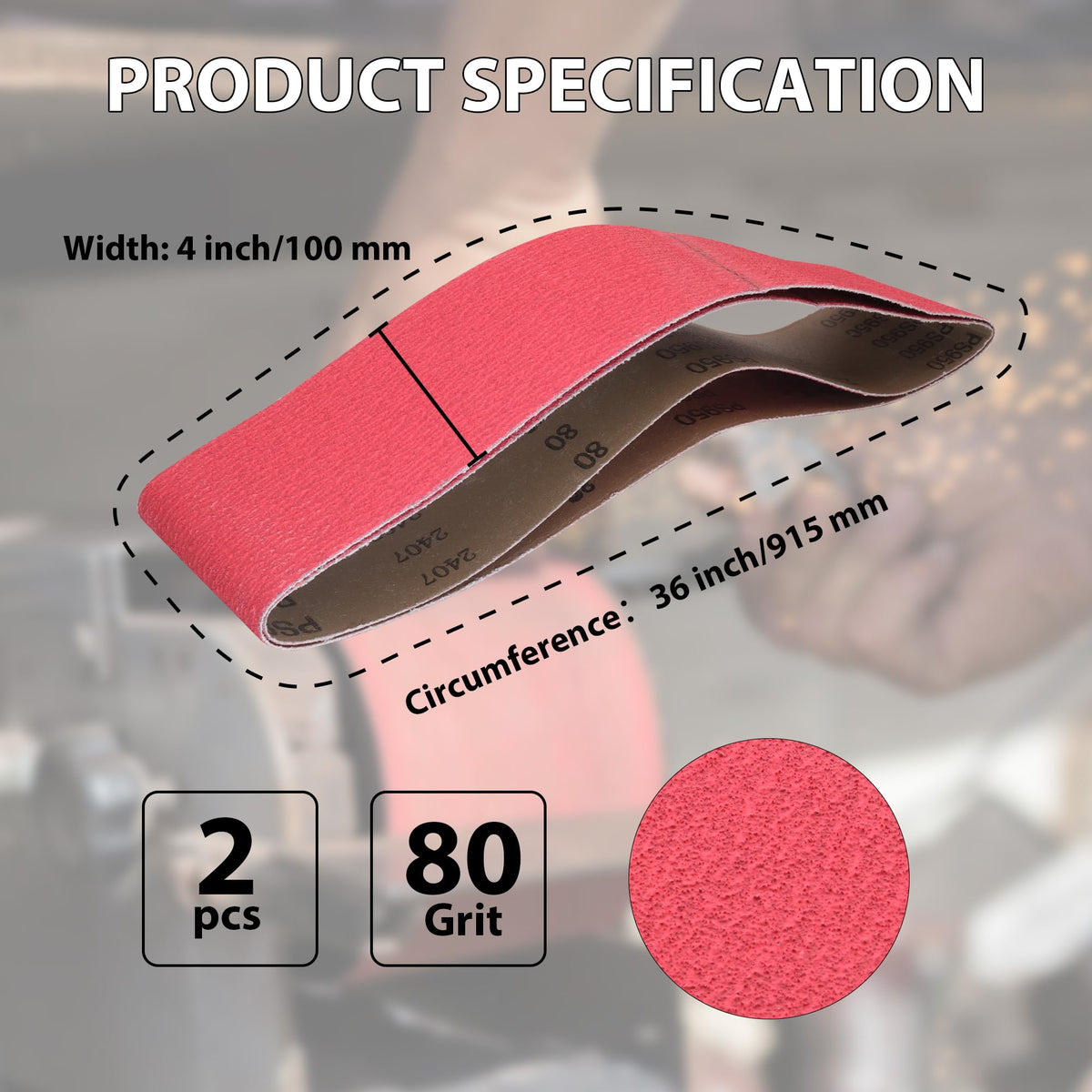 4x36 Ceramic 80 Grit Sanding Belts for Belt Sander, 2 Pack