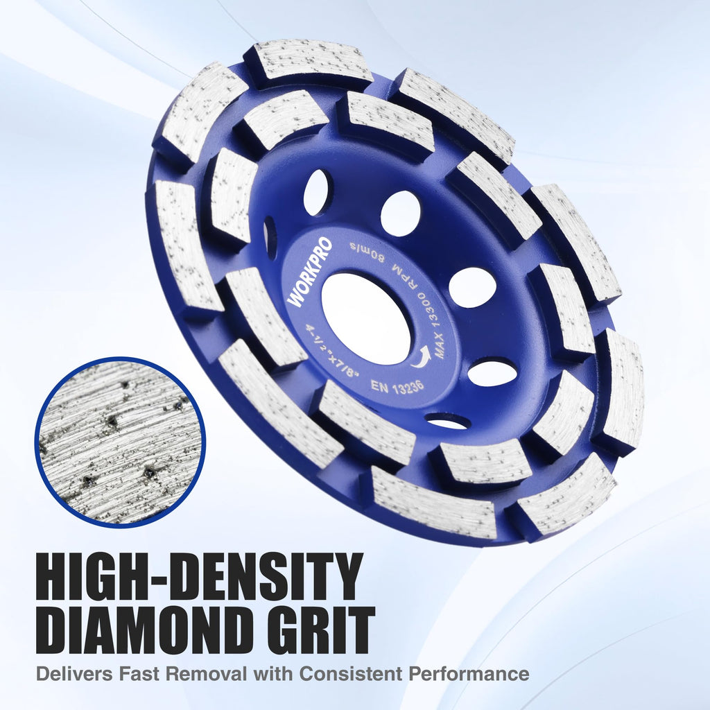 WORKPRO 4.5" Diamond Concrete Grinding Wheel, Double Row Cup Wheel