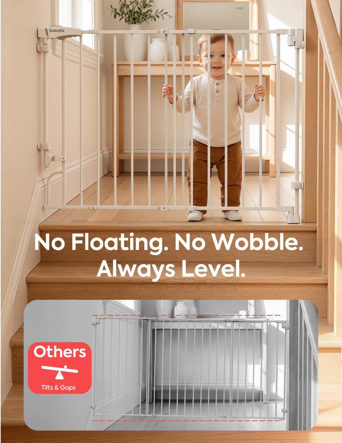 36" H x 29-43" W Adjustable Hardware/Pressure-Mounted Pet & Child Safety Gate with Dual-Lock Walk-Through Swing Door for Stairs, Hallways & Wide Doorways — White