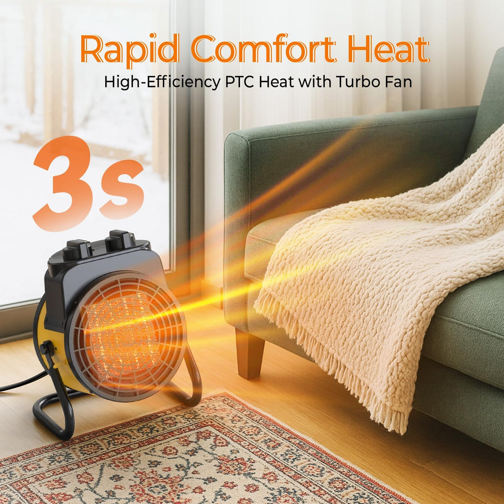 Greenhouse Heater, 1500W Outdoor Space Heater, Overheat Protection, 3S Quick Heat, 3 Modes, 90° Tilt, Small Outdoor