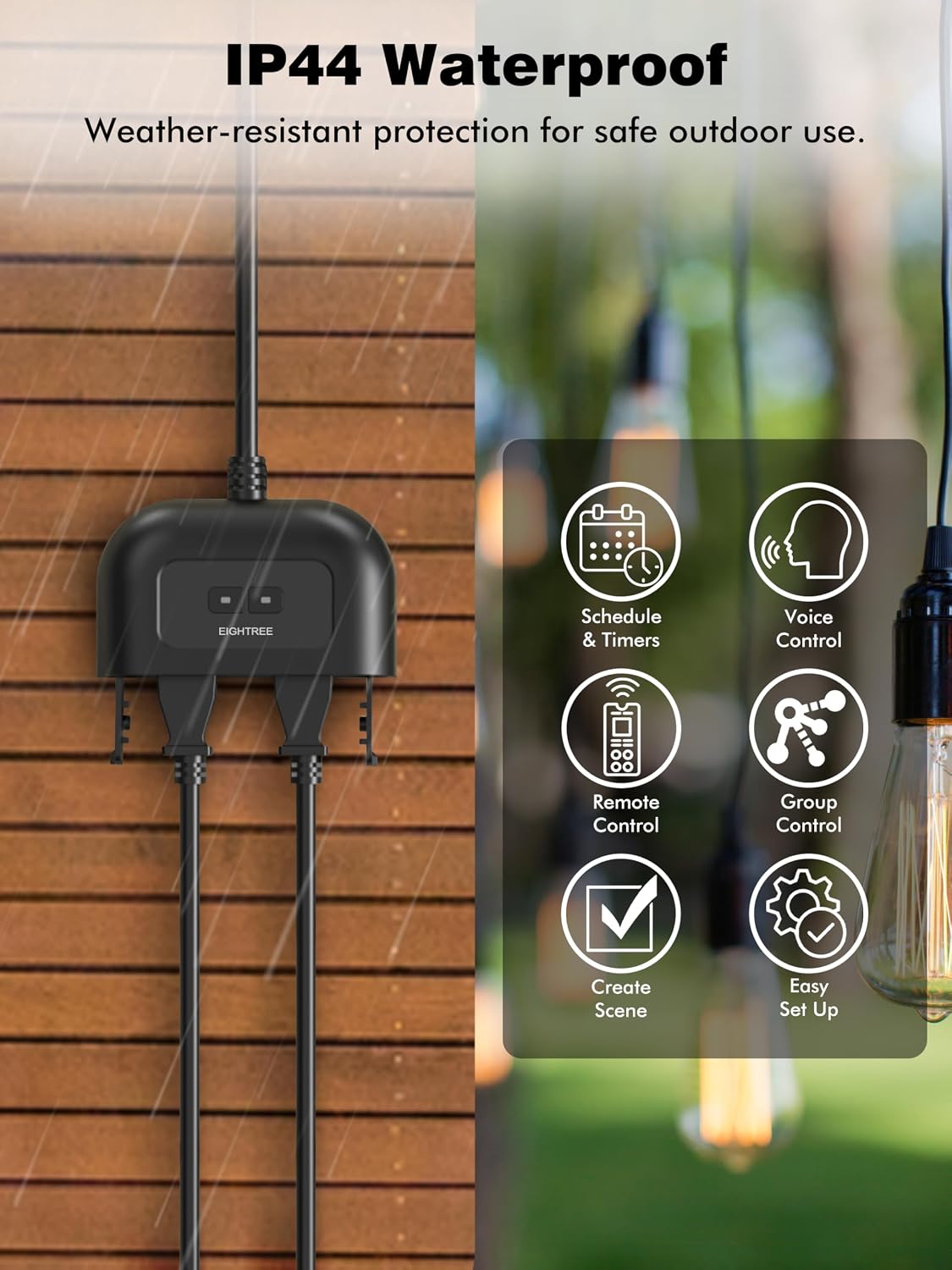 Outdoor Smart Plug, Timer Outlet with 2 Independent Outlets, 15A | Outdoor Smart Plug Waterproof Compatible with