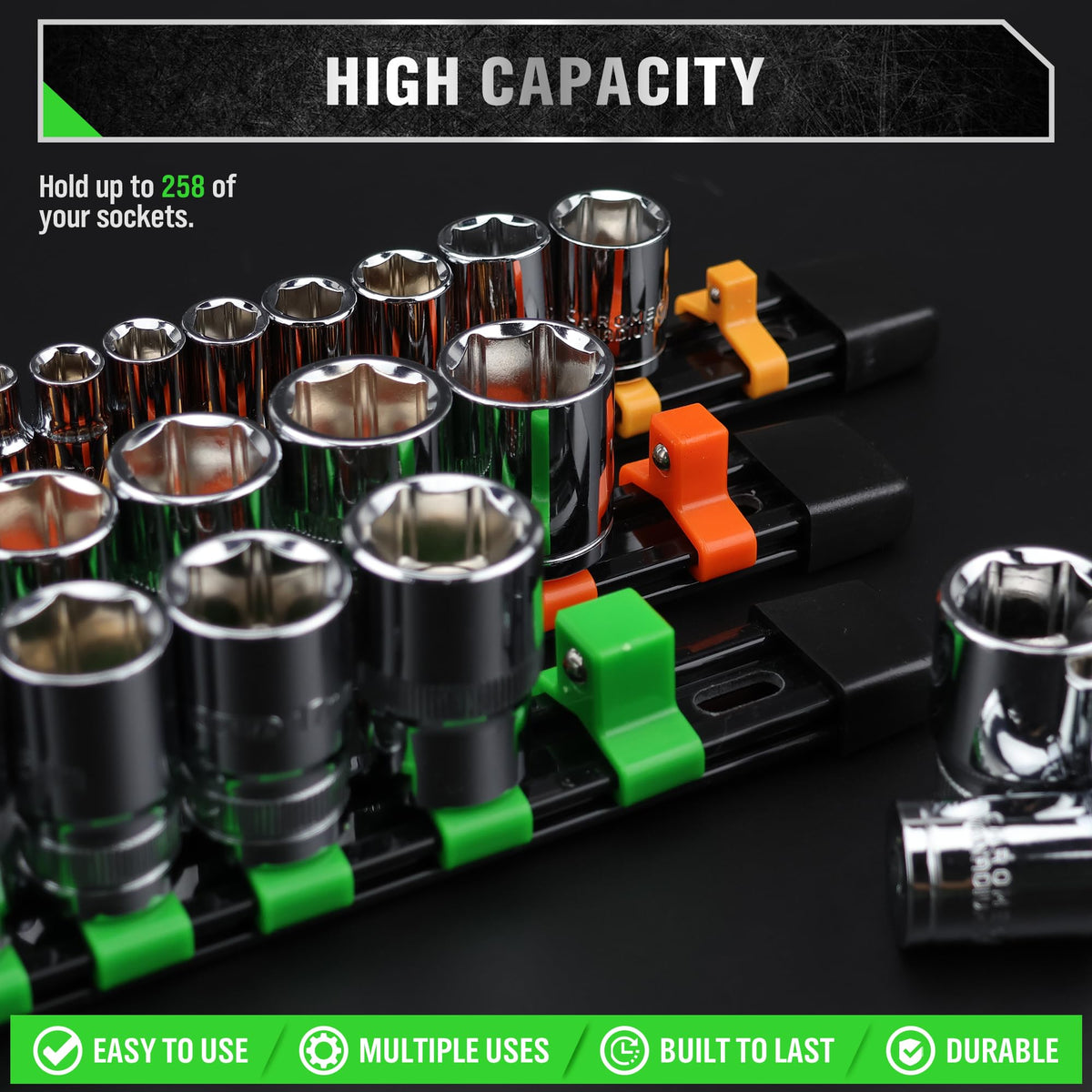 SWANLAKE Socket Organizer Set 18-Piece, 1/4-Inch x 96 Clips, 3/8-Inch x 90 Clips, 1/2-Inch x 72 Clips, Socket