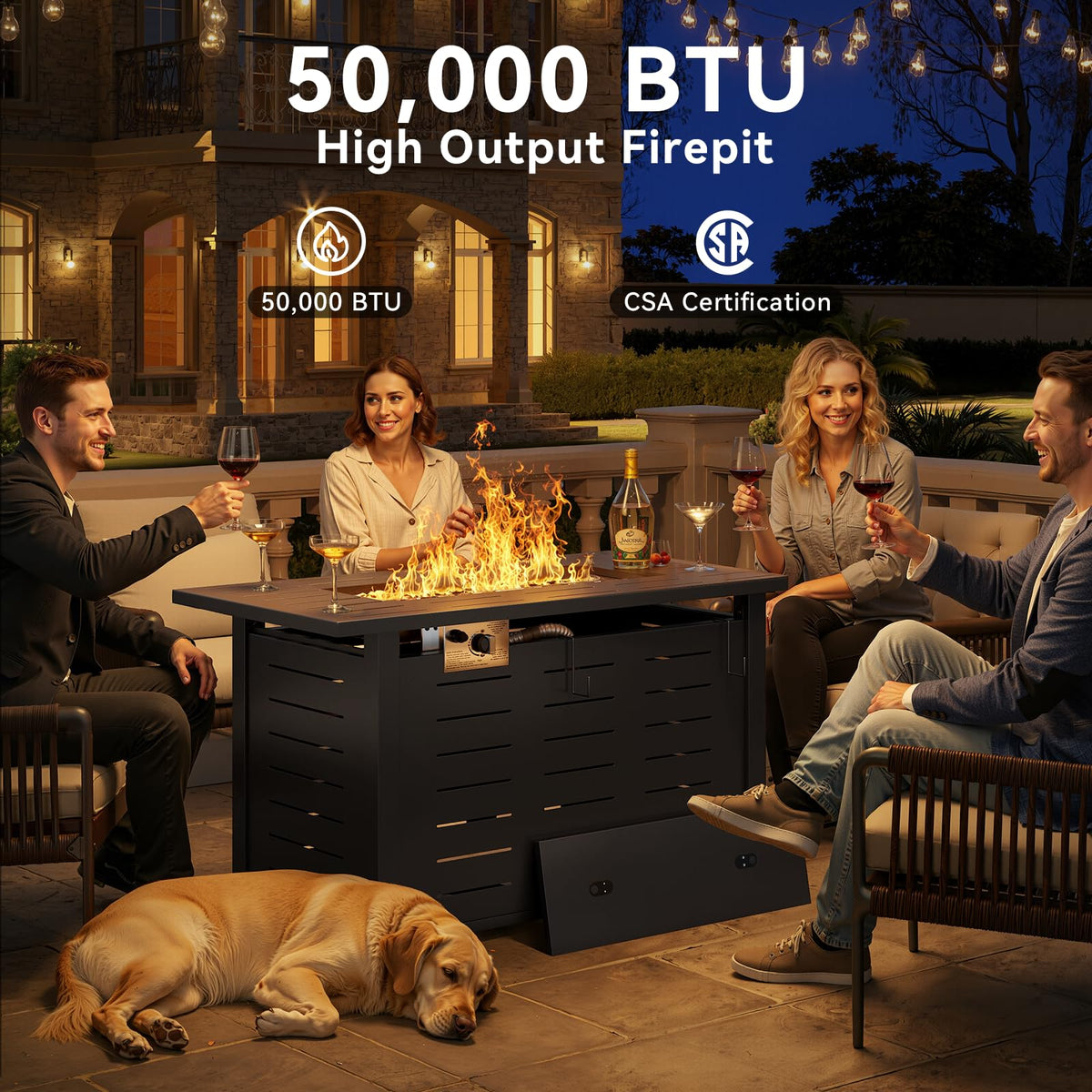 41 Inch Propane Fire Pit Table–50,000 BTU Gas Outdoor Fire Pit Table with Removable Lid & Lava Rocks, Rectangle