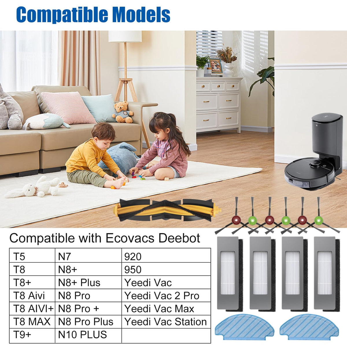 Replacement Parts Kits for ECOVACS Deebot Ozmo T8 T8+ T8 Aivi T8 AIVI+ T8 MAX T9+ T5 N8+ / N8+ Plus N8 Pro N8 Pro + / N8 Pro+ Plus N10 Plus N7 OZMO 920 950 for Yeedi Vac 2 Pro Vac Max Vac Station