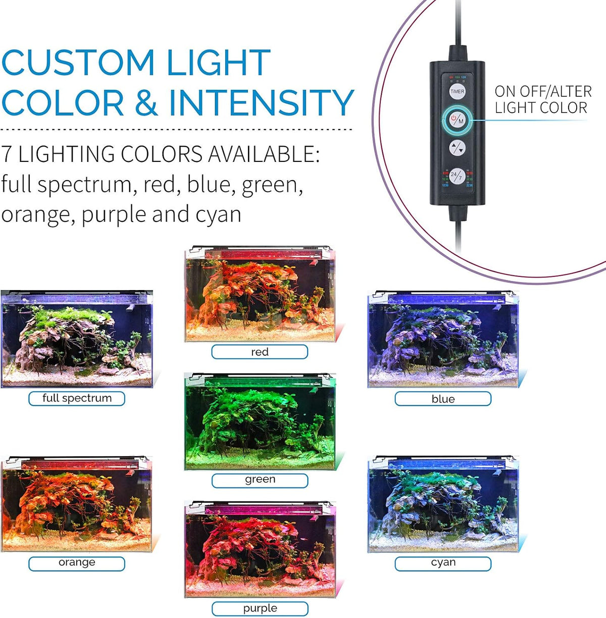 Advanced LED Aquarium Light with Timer, 24/7 Lighting Cycle & DIY Mode, Full Spectrum Fish Tank Light for 18-24 in
