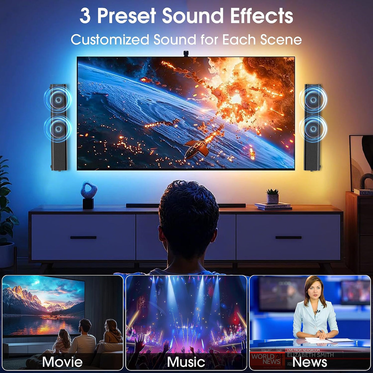 2.1 Channel Sound Bar with Wired Subwoofer, Dorby Audio 35in Detachable TV Soundbar, Bluetooth, HDMI-ARC, Optical