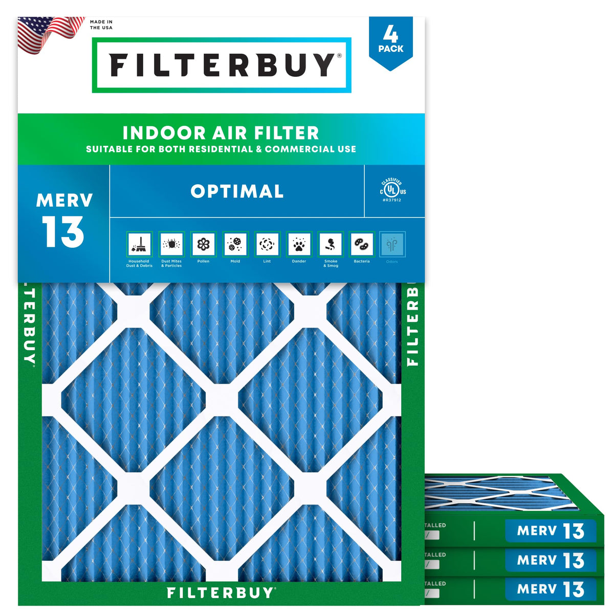 25x32x1 Air Filter MERV 13 Smoke & Allergy Defense (4-Pack)