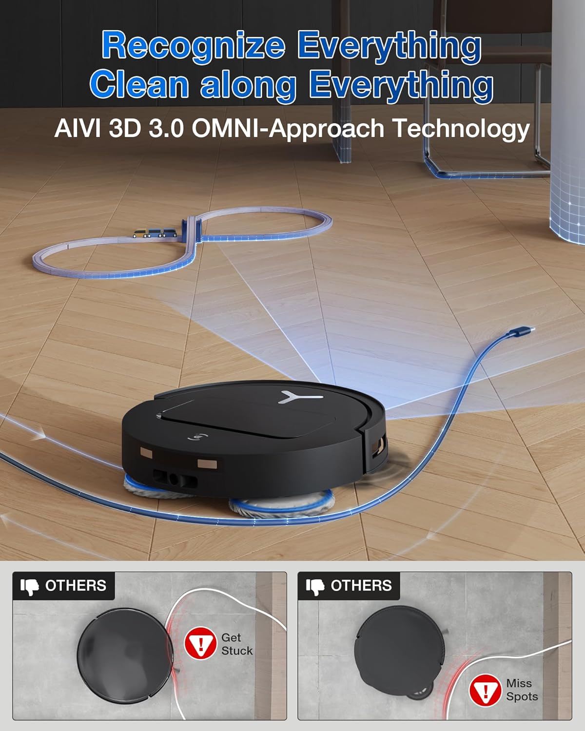 DEEBOT T50 Omni Robot Vacuum & Mop, 15,000Pa Suction, 3.19" Ultra-Slim, ZeroTangle 2.0, TruEdge Cleaning, AIVI 3D