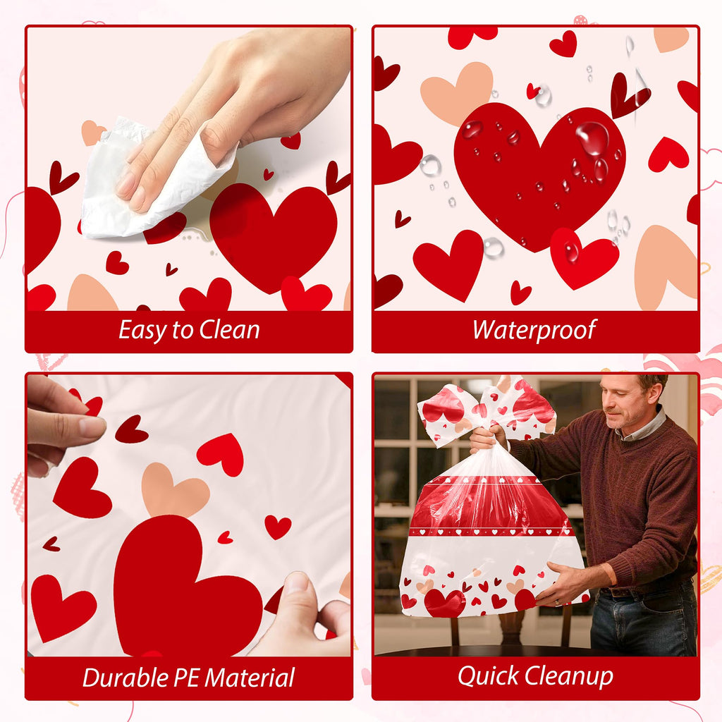 Valentines Day Decorations,3 Pack Valentines Tablecloth 54 x 108 Inch,Plastic Table Cloth Disposable Rectangle,Heart