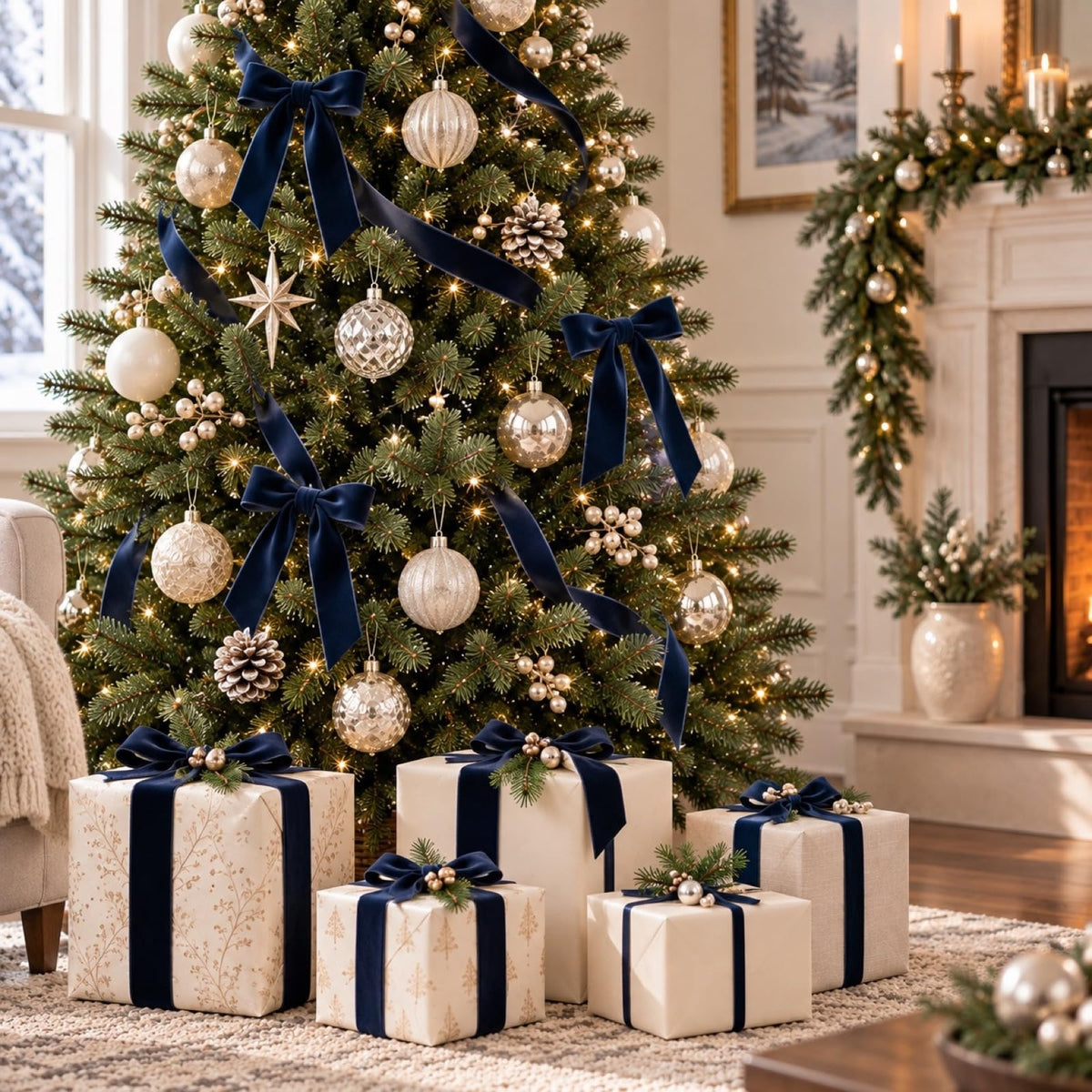 10 Yards Navy Velvet Ribbon for Christmas Tree, 1.5 Inch