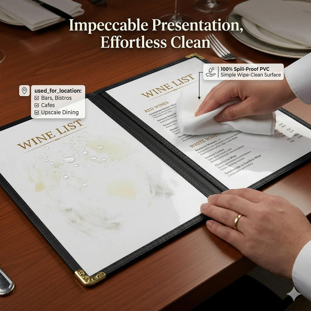 Menu Covers 8.5 x 11 Inch – 3 Pages 6 Views Restaurant Menu Covers, Durable Plastic Menu Booklet for Daily Restaurant