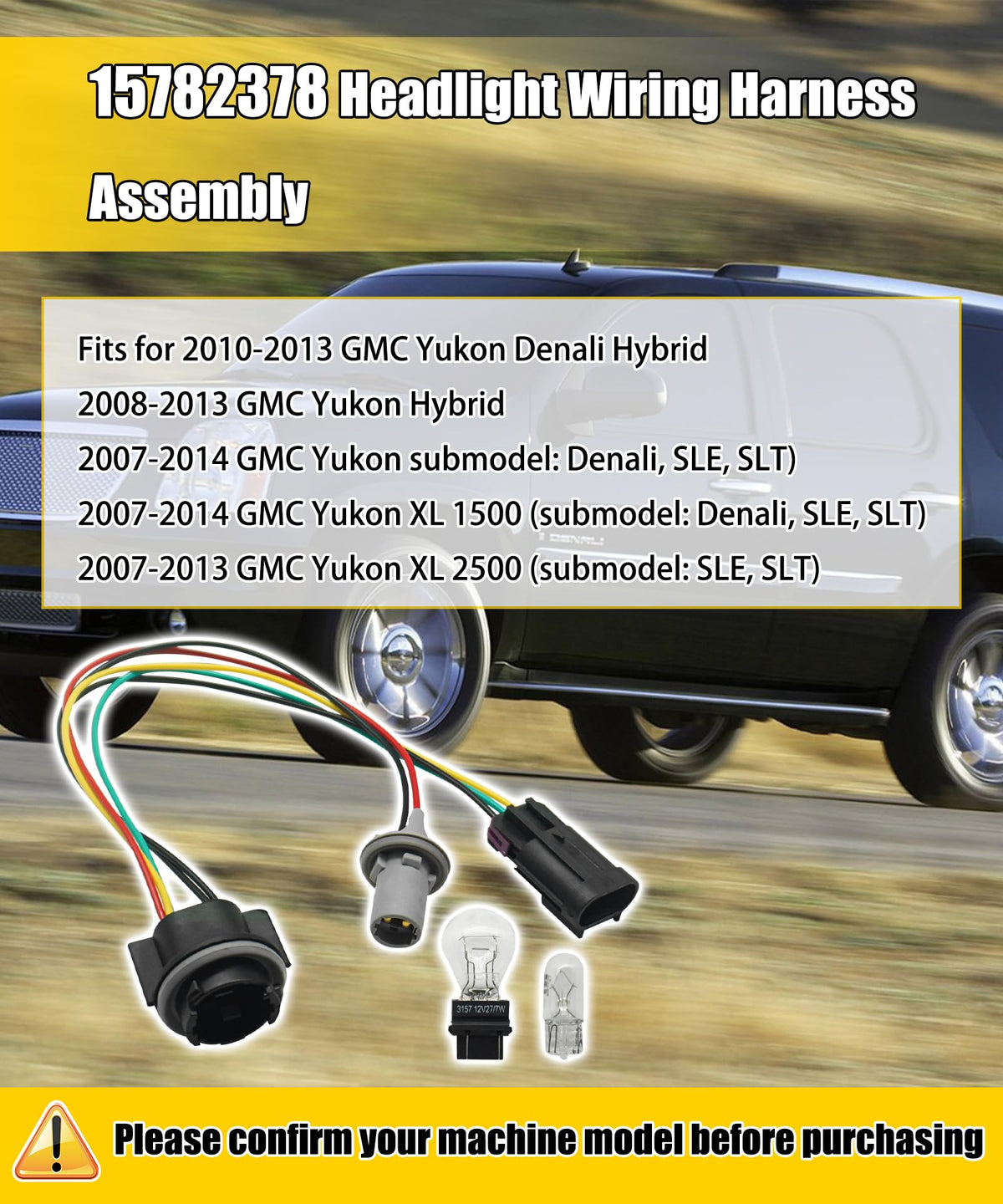 15782378 Front Headlight Wiring Harness Fits for 2007-2014 GMC Yukon