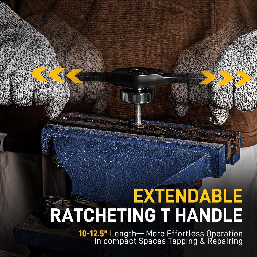 YIYEIE 8PC Ratcheting Tap Handle, 2-IN-1 Extendable Tap Wrench & Die Handle