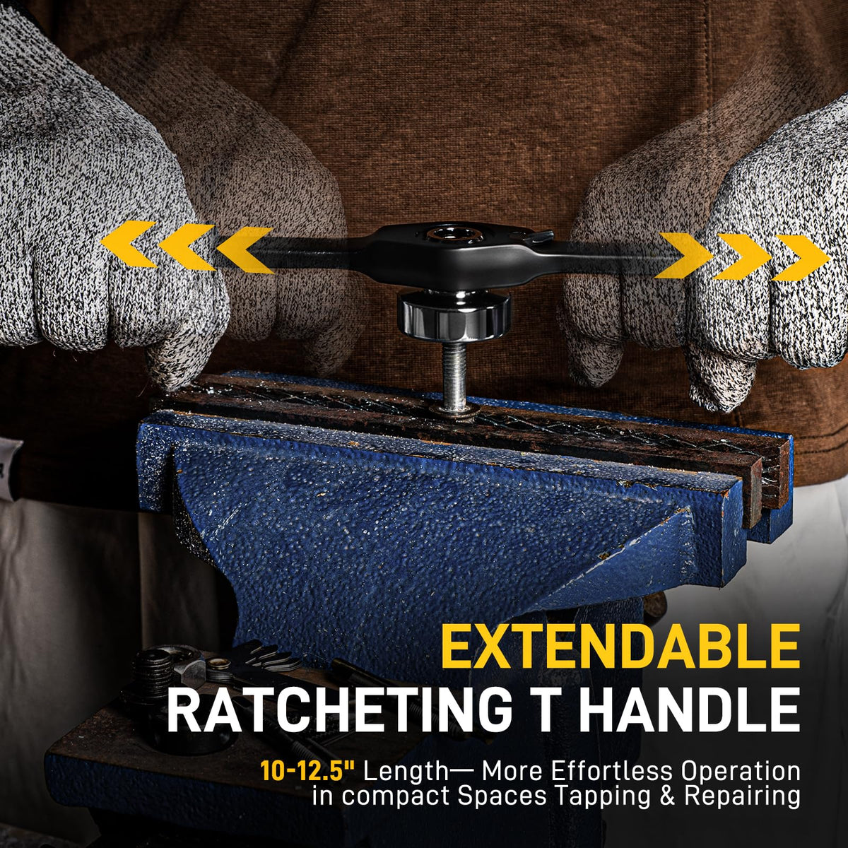 YIYEIE 8PC Ratcheting Tap Handle, 2-IN-1 Extendable Tap Wrench & Die Handle
