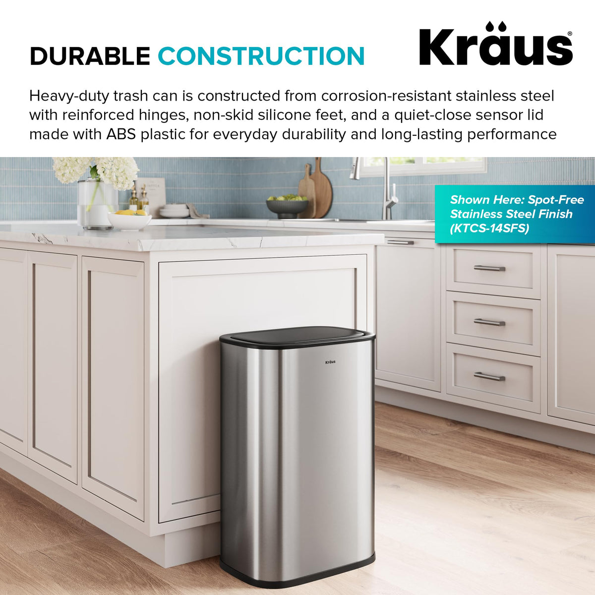 WasteGuard 14.5 Gallon / 55 Liter Motion Sensor Kitchen Trash Can in Matte Black with Bag Securing Ring and Soft