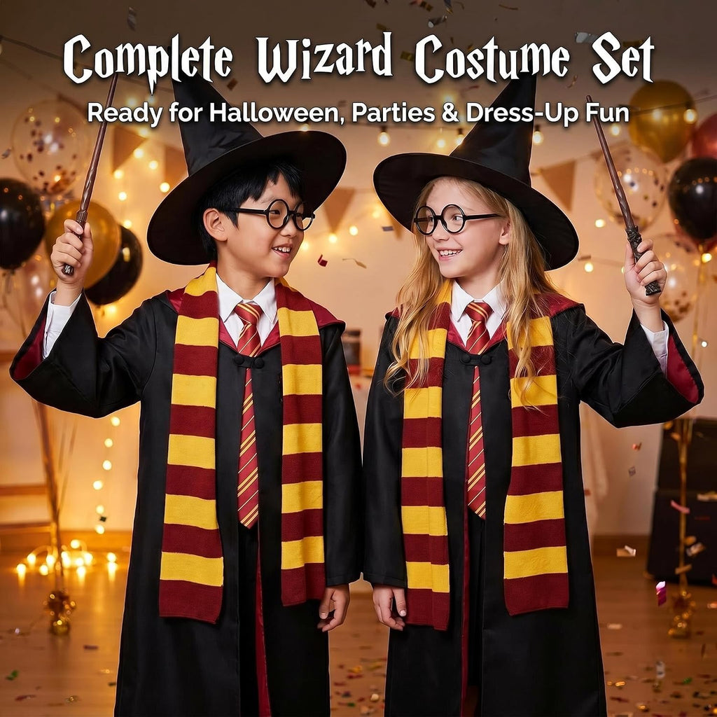 Wizard Costume for Kids 3-15, Wizard Robe Set with Wand