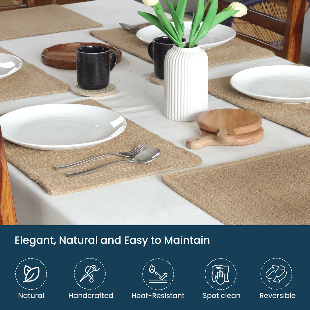 Natural Jute Placemats Burlap Woven Place mats Set of 6, 18x12