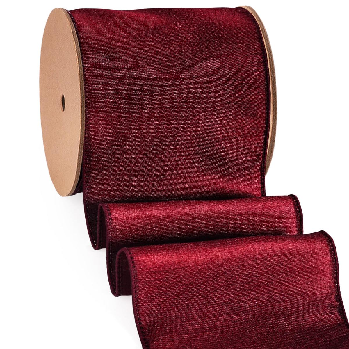 Burgundy Dupioni Wired Ribbon, Christmas Ribbon for Wreaths, Bows