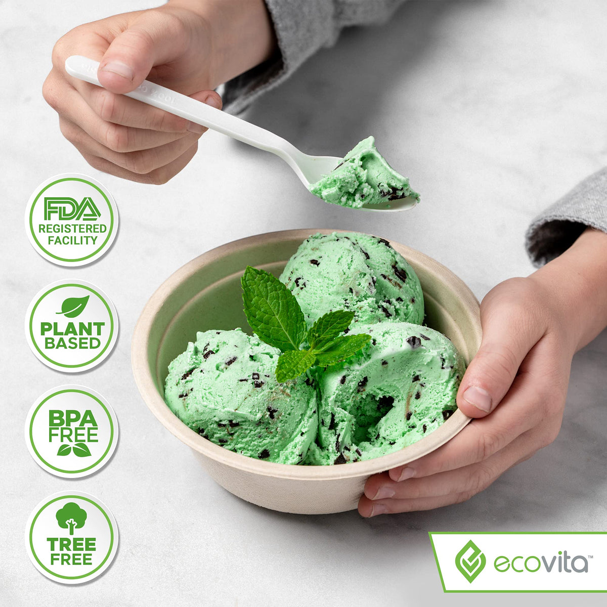 100% Compostable Spoons - 500 Large Disposable Utensils (6.5 in.) Bulk Size Eco Friendly Durable and Heat Resistant