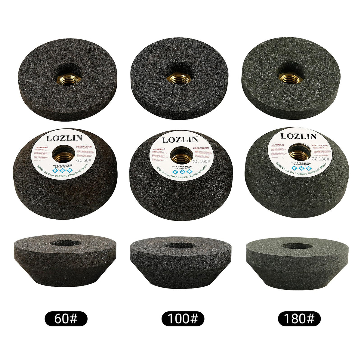 LOZLIN 3 Inch Silicon Carbide Grinding Wheel for Angle Grinder - 80mm Metal Polishing, Ceramic Tile/Glass Trimming, Granite Chamfering & Renovation, Heavy-Duty Abrasive Tool (180#)