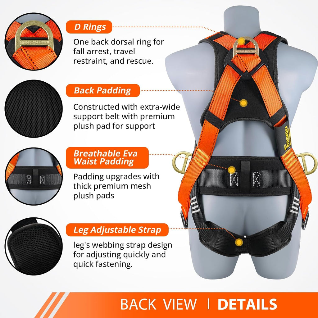 TRSMIMA Safety Harness Fall Protection - Harness Kit for Men Construction | Fall Arrest Roofing Harness Kit Men Full