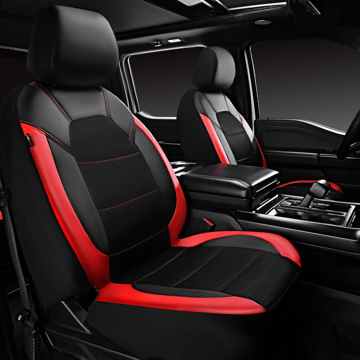 Universal Leather car seat Covers Sport fits Most Cars, SUVs, Trucks, and Vans (Full Set, Black Red)