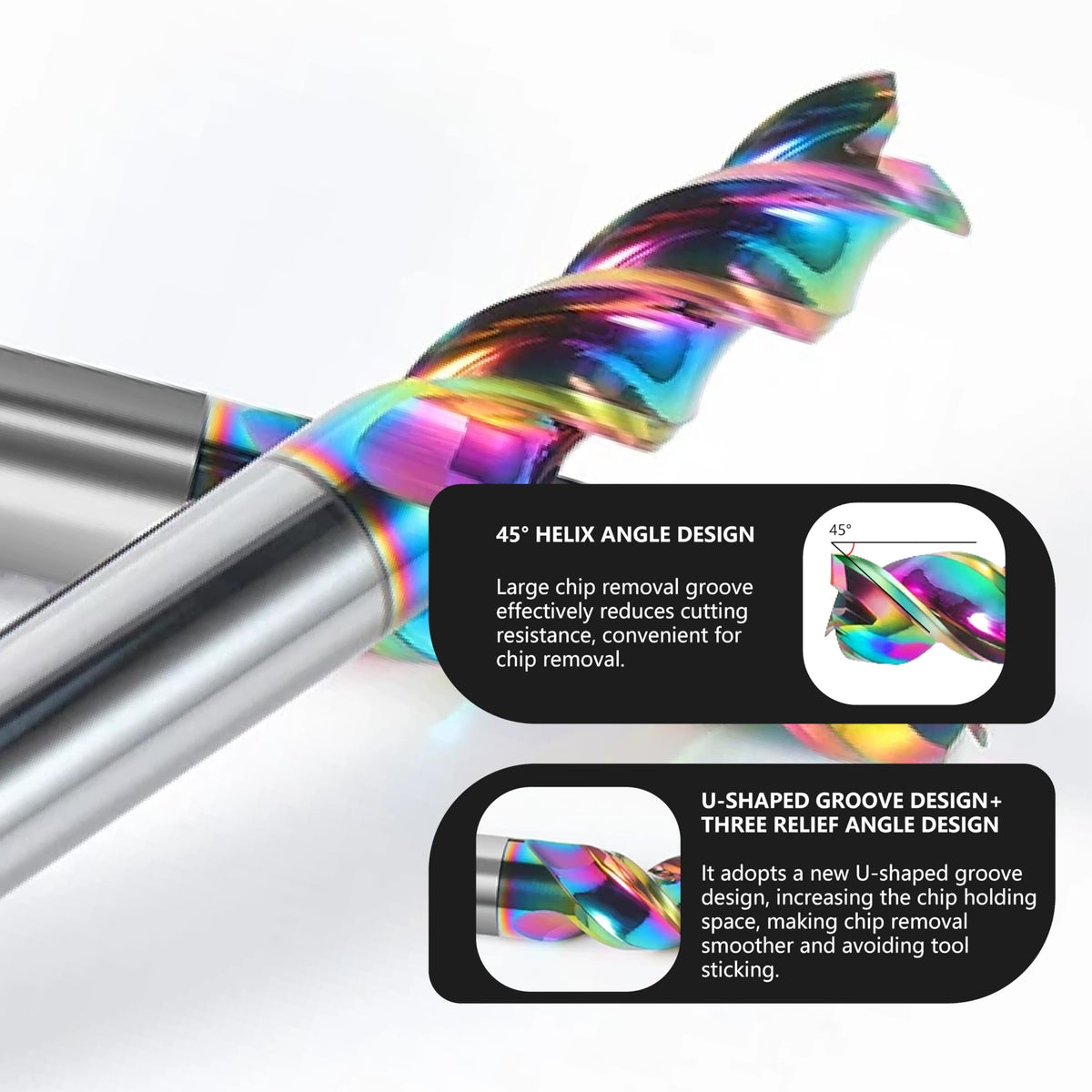 ALYICIA 8mm 3 Flute Carbide Square End Mill, High Feed U-Type for Aluminum