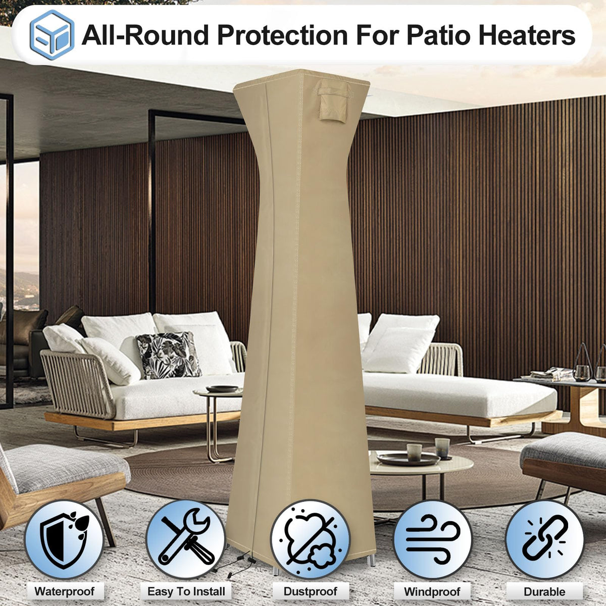 Waterproof Patio Heater Covers with Zipper and Storage Bag
