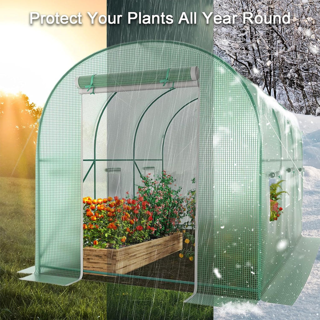 Walk-in Greenhouse, 10x7x7 FT Heavy Duty Tunnel Green House for Outdoors, Portable Green Houses for Outside, Winter
