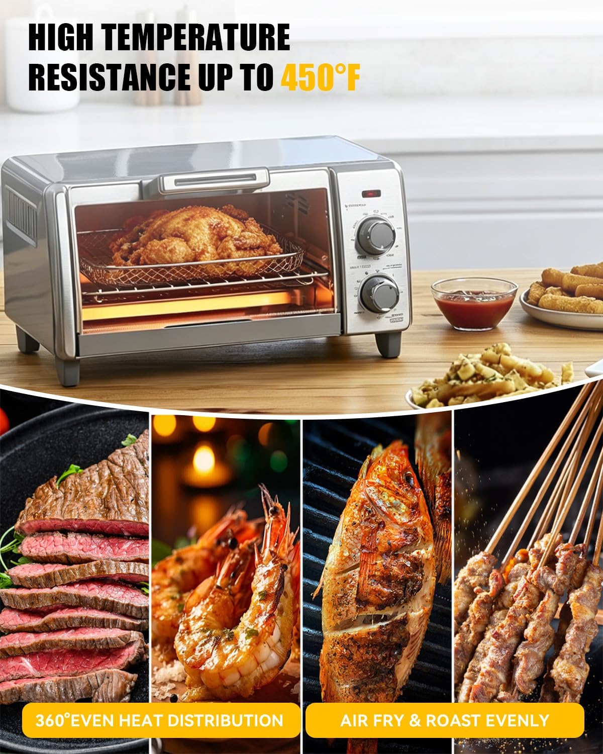 Air Fry Mesh Basket Compatible with BLACK+DECKER Crisp'N Bake 4-Slice | Countertop Convection Toaster Oven