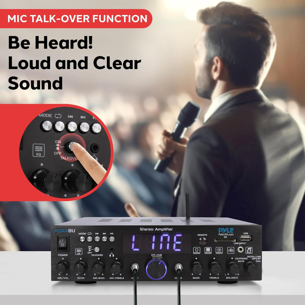 Wireless Bluetooth Home Stereo Amplifier- Multi-Channel, 200W Power Amplifier, Home Audio Receiver System w/ Optical/