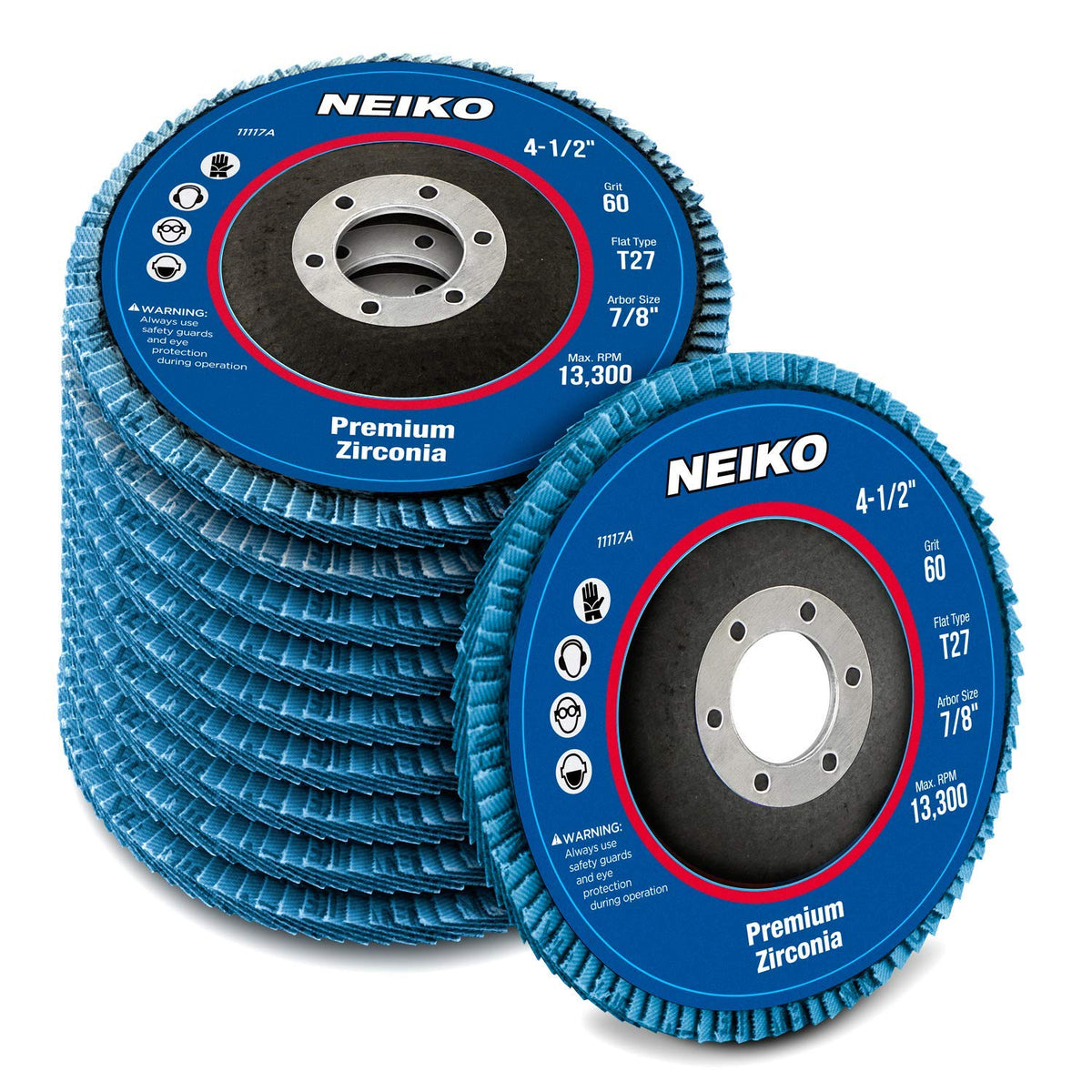 NEIKO 11117A 10 Pack Zirconia Flap Discs 4-1/2 for Angle Grinder, 60 Grit Flapper Wheel, Flat T27 Grinding Wheel 4.5 Inch Flap Disc, 7/8" Arbor Grinding Disc, Flap Wheel for Wood & Metal Sanding