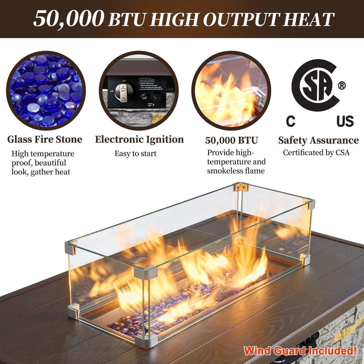 43" Propane Fire Pit Table, 50,000 BTU Outdoor Gas Firepit Table