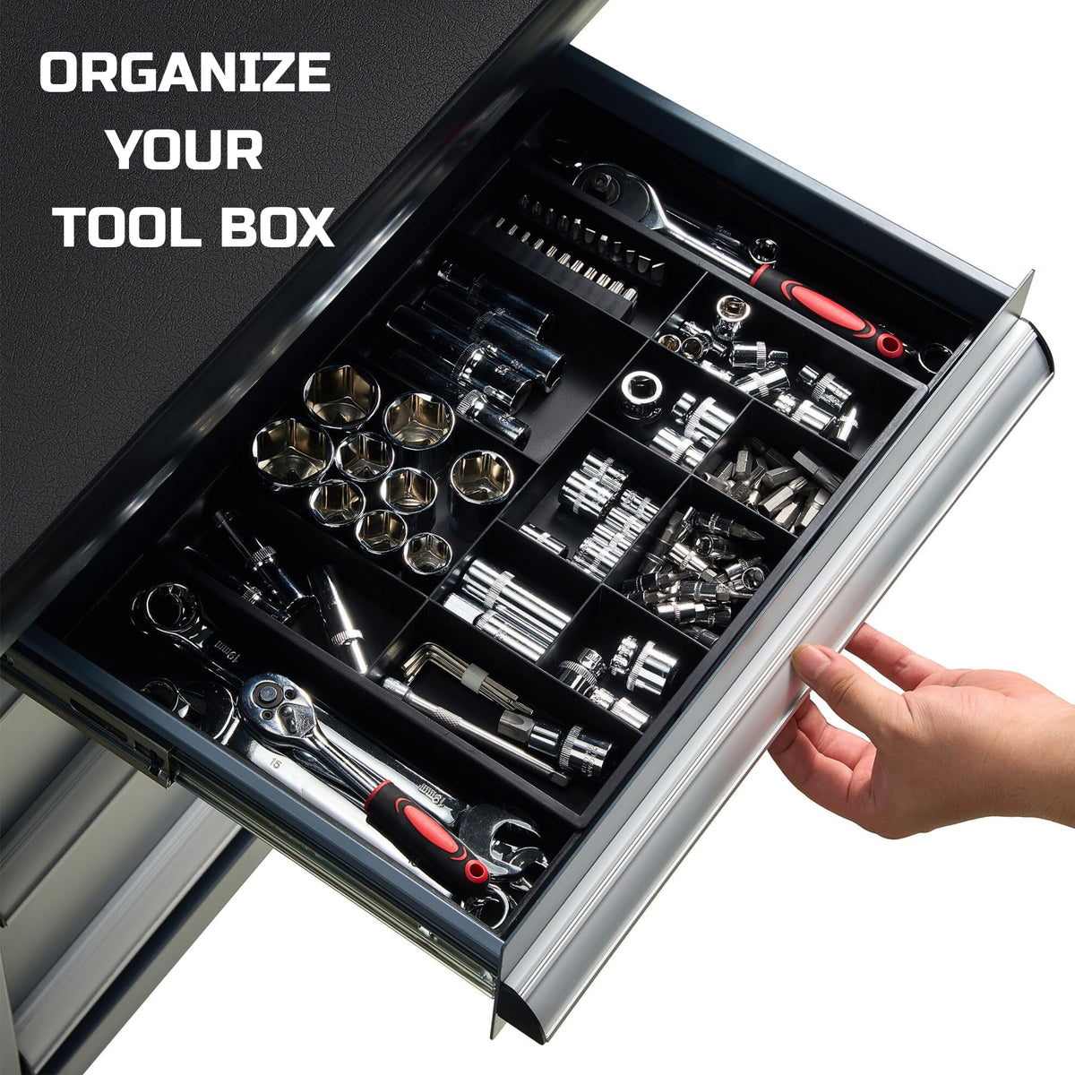 Tool Box Organizer Tray Divider Set, Expandable Large Toolbox Storage Tray Kit, Rolling Tool Chest Drawer Bins