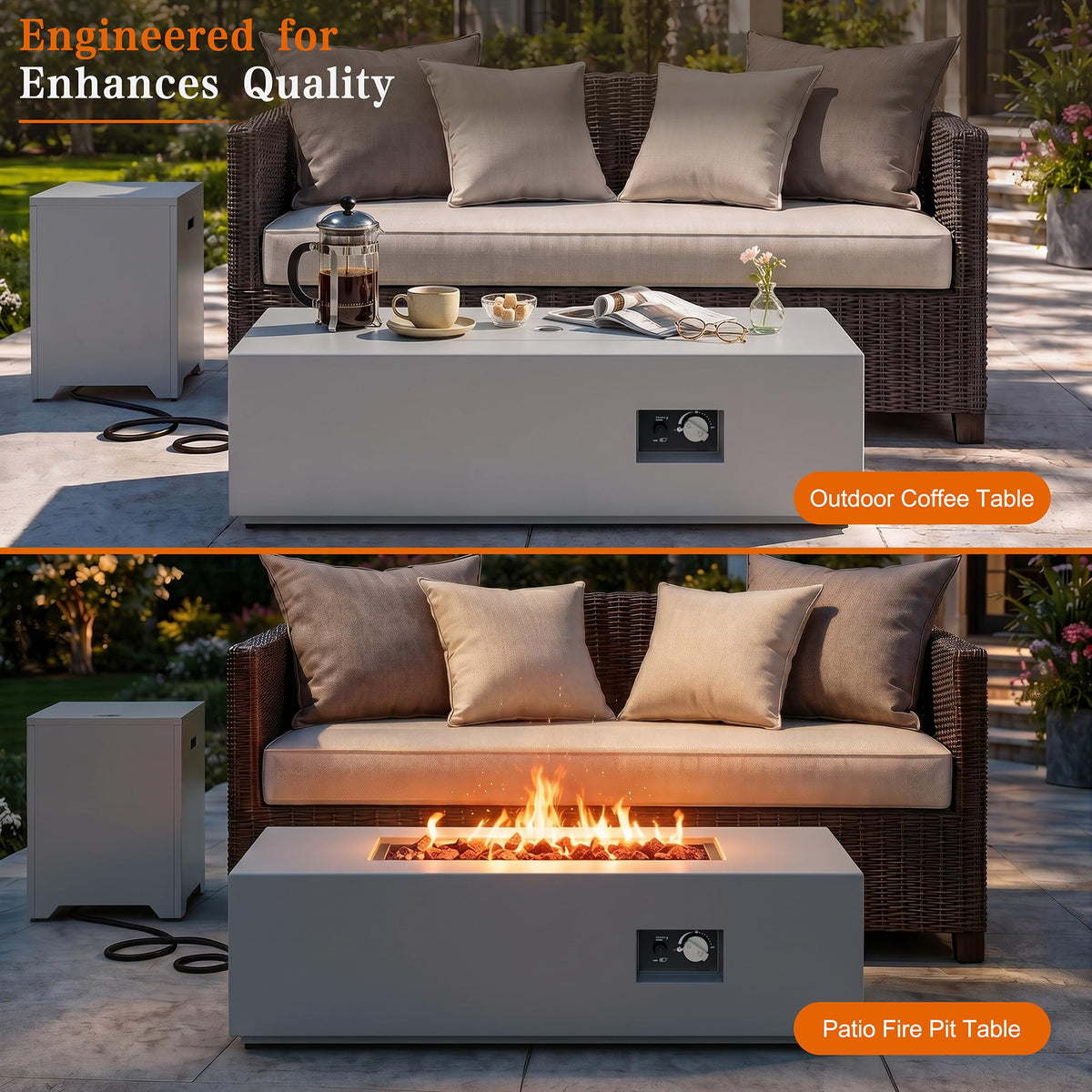 43" Propane Fire Pit Table for Outside Patio, Grey