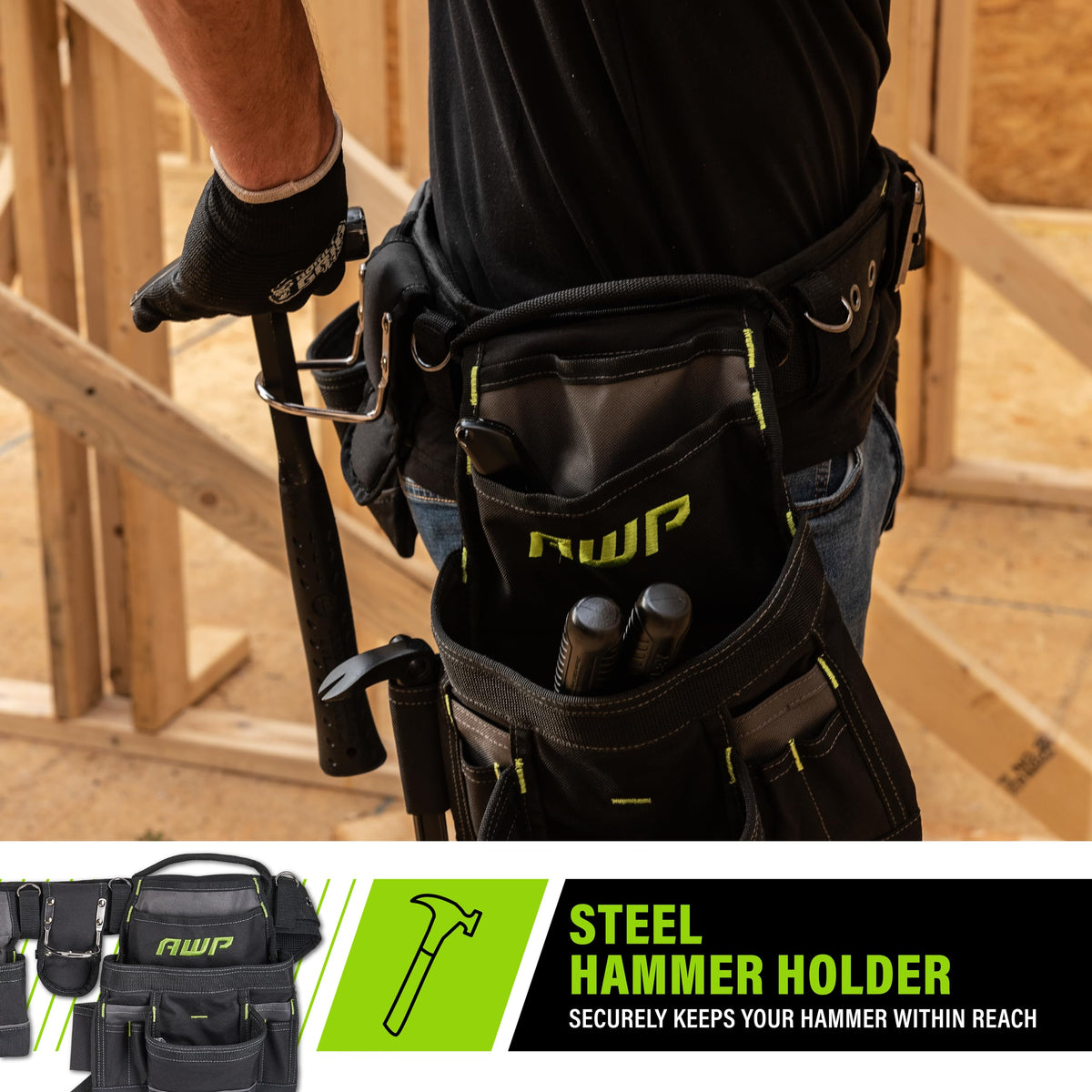 Carpenter Tool Rig, Tool Belt Up to 50in, 1 Pack, Black